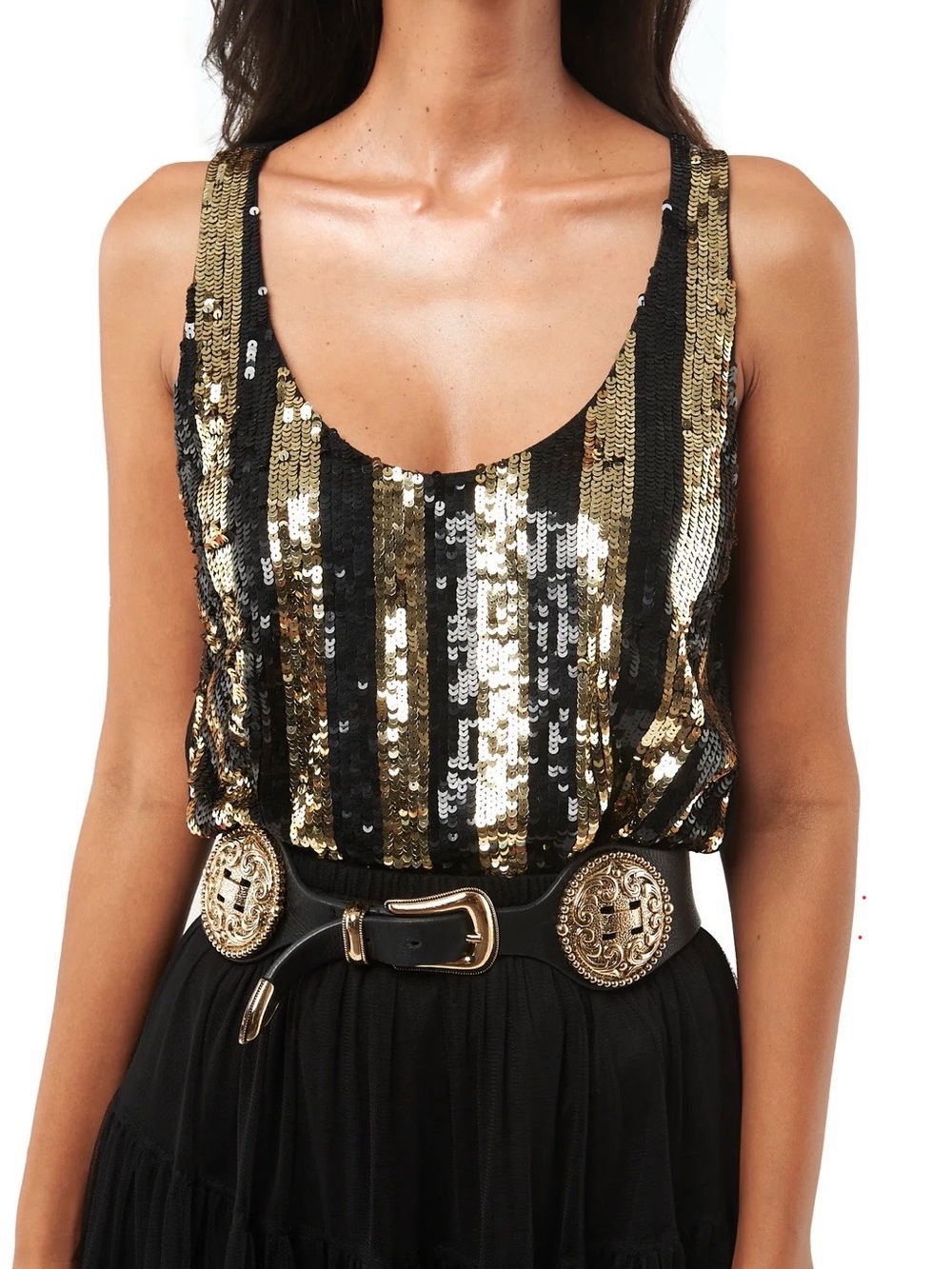 SETA Black and Gold Sequin Striped Camisole